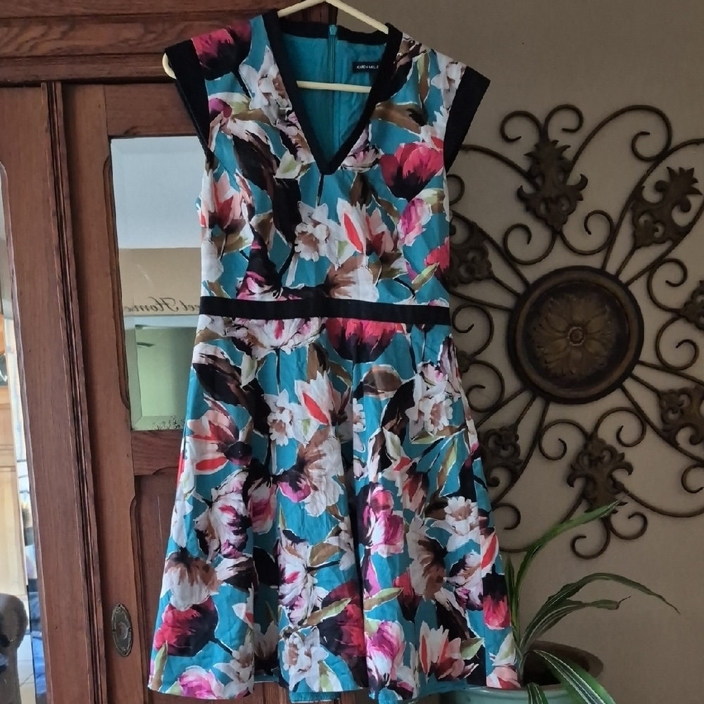 Karen Millen Teal and Brown Floral Dress